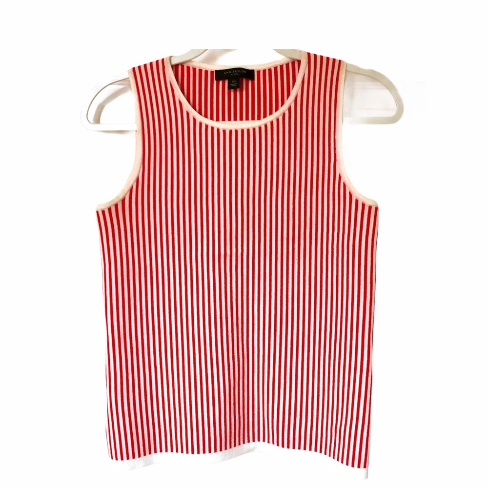 Ann Taylor Women's Orange and White Sleeveless Stripped Knit Top Size US XS